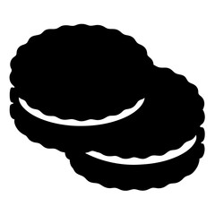 Black silhouette of two sandwich cookies stacked on top of each other