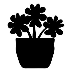 Black silhouette illustration of a flower pot with three flower blooms