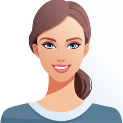 Flat Vector. Portrait of only one Woman. Simple Background.