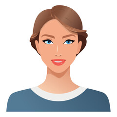 Flat Vector. Portrait of only one Woman. Simple Background.