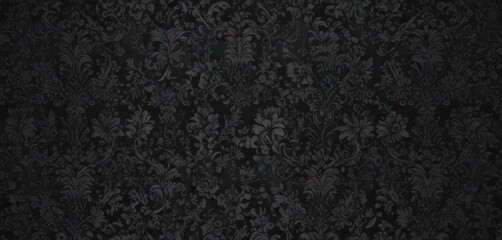 Intricate black damask, seamless floral vines , motif, home