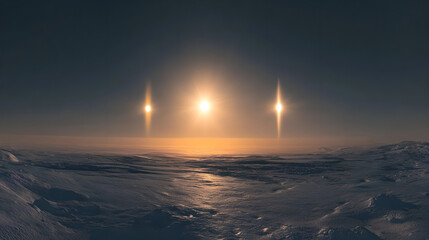 Obraz premium Mesmerizing Arctic Sundog Phenomenon Over Snowy Landscape at Sunset