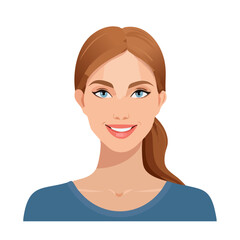 Flat Vector. Portrait of only one Woman. Simple Background.