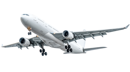 Commercial airplane in flight on transparent background

