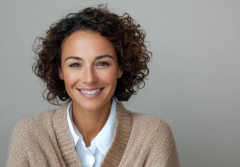 Portrait of a Smiling Woman with Curly Hair: A Captivating Image of Female Beauty and Confidence