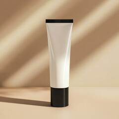 Cream tube on a beige background