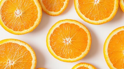 Fototapeta premium Bright Orange Fruit Slices on White Background