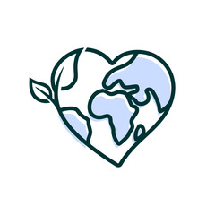 Love world logo. Green earth planet concept, world ecology, nature global protect