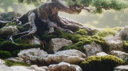 Fototapeta premium Serene Bonsai Tree Displaying Nature's Harmony and Timeless Growth