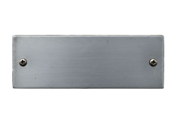 Metal plate with screws isolated on transparent background for industrial design, construction, and engineering projects.