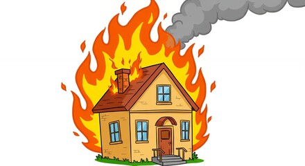 Cartoon illustration of a house on fire