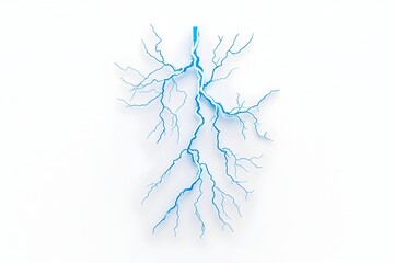 A blue lightning bolt with intricate branches, set against a pure white background