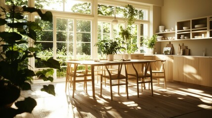 Obraz premium Sunlit modern kitchen with plants