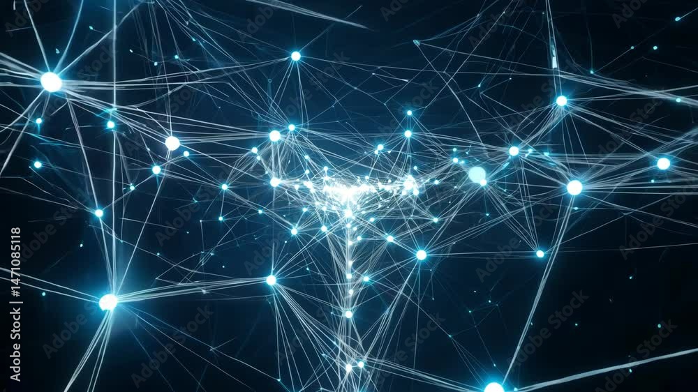 Poster abstract network connection with glowing nodes and lines in a complex web, 4k.