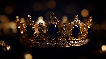 Fototapeta premium Luxurious golden crown with sapphires