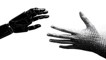  black and white mechanical hands cutout hand halftone design element on white  png