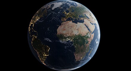Fototapeta premium Earth at Night From Space Showing City Lights and Continents