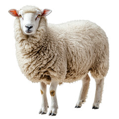 Fototapeta premium Isolated sheep portrait: A pristine animal standing calmly in a poised frontal pose