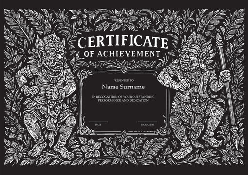 Traditional Balinese Certificate of Achievement with Ornate Dwarapala Design