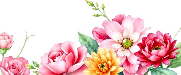 Obraz premium Minimalist watercolor rose & dahlia floral greeting card design for Mother's Day, nature, floral