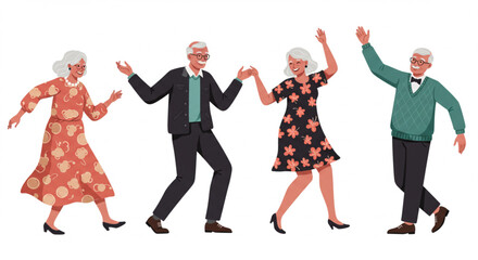 Old people elderly dancing for commercial use, vibrant vector style
