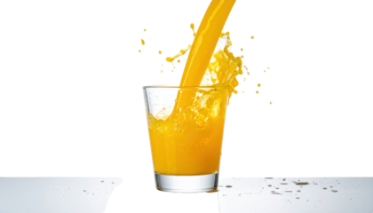 pouring juice into glass with splash frozen on white background png