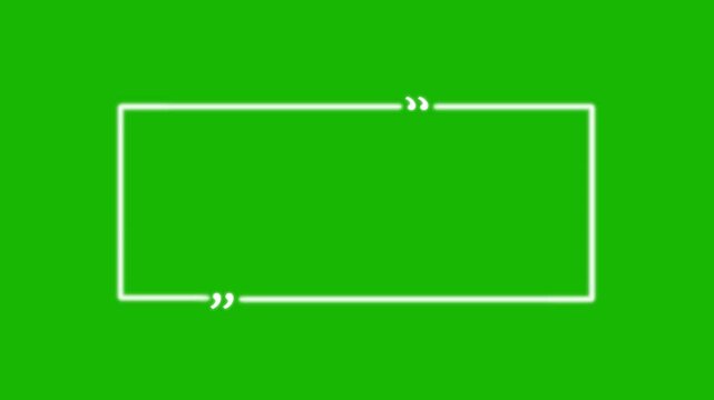 animated rectangle box with double quotation mark animation. text quote sign on green screen. quotes rectangle box icon, quotation mark sign chroma key. text quote sign with rectangle frame moving.