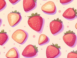 Fototapeta premium Strawberry Still Life Pattern Illustration Fresh Fruit Food Background Design Sweet Dessert Healthy Eating