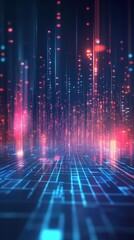 Fototapeta premium Abstract Digital Grid with Glowing Data Streams and Particles Technological Background Futuristic Network Concept