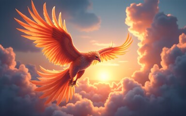Phoenix Soaring Celestial Cloudscape. High quality
