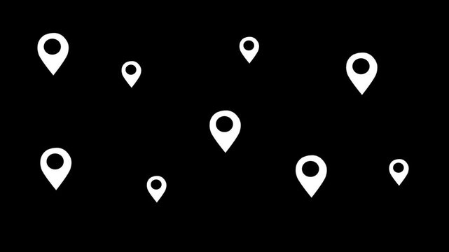 location icon animation dark screen. gps sign. location symbol, map point, location pin concept on transparent background. location pointer symbol.