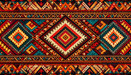 Vibrant Tribal Aztec Geometric Pattern Design for Fabric, Textile, Wallpaper