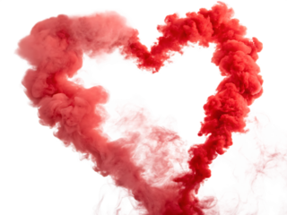 Red ink heart shape smoke cloud png isolated on a white background