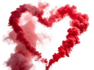 Red smoke heart shape isolated on white background png isolated on a white background