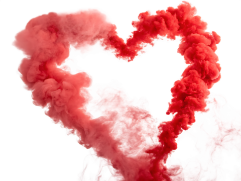 Red ink heart shape smoke cloud png isolated on a white background