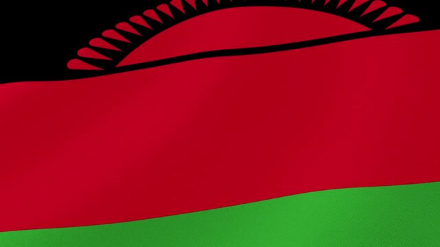 Malawi National Flag Waving in Wind, Close View, Isolated Background