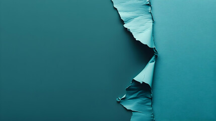 Torn turquoise paper revealing a vibrant azure underlayer, evocative texture