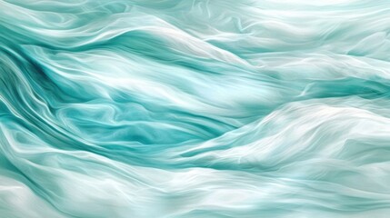 Obraz premium Flowing, teal and white fabric texture, close-up view.