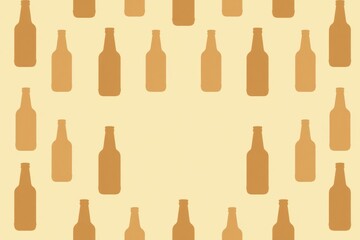 A Repeating Pattern of Amber Glass Bottles on a Pale Yellow Background, Ideal for Craft Brewery Branding or Beverage Packaging Design