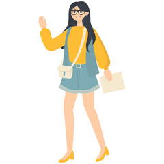 Campus Student Cartoon Illustration. Isolated on White Background.