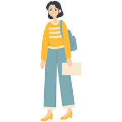 Campus Student Cartoon Illustration. Isolated on White Background.