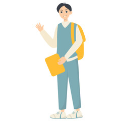 Campus Student Cartoon Illustration. Isolated on White Background.