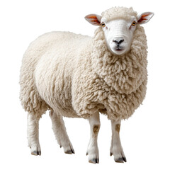 Fluffy ruminant standing majestically, showcasing dense wool against a neutral backdrop