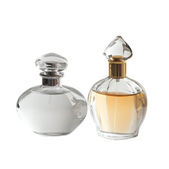 Perfume Bottle and Liquid Bottle Side by Side. on a White or Clear Surface [Transparent Background PNG]