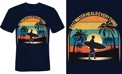 Retro Surf T-Shirt Design – "Saltwater Heals Everything"

