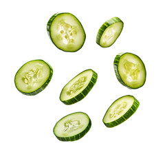  pickled cucumber slices flying isolated [Transparent Background PNG].