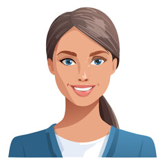 Flat Vector. Portrait of only one Woman. Simple Background.