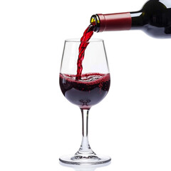 Pouring red wine in a glass isolated [Transparent Background PNG].