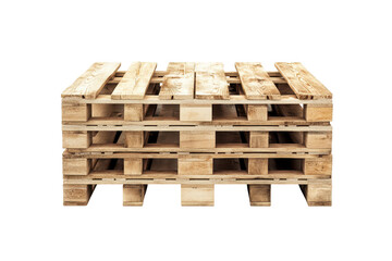 Wooden euro pallets arranged in stack and displayed in transparent png format on white background