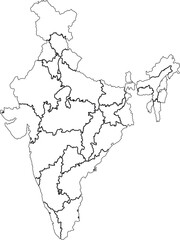 Political map of India with states and union territories outline